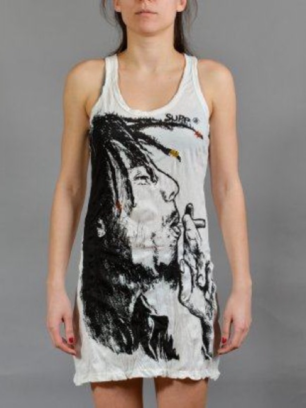 VTG Y2K Sure Design 100% Cotton Bob Marley Tank Top Mini Dress Hippie Boho Indie